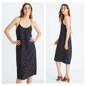 [Madewell] Tie Back Slip Dress Prairie Posies Floral Print Midi Scoop Neck Sz 8